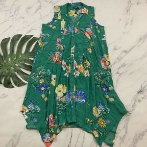 Maeve Anthropologie Rory Shirt Dress Size 10 Green Pink Floral Pockets Midi